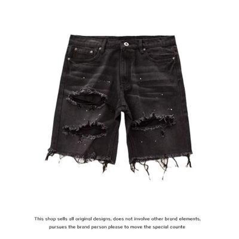 Men's Clothing High Street Retro Hole Shorts Men's Large Size Old Raw Edge Beggar Denim Shorts Ins_voghion.com