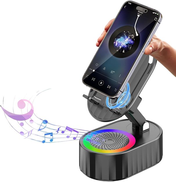 Wireless Induction Audio Bluetooth Speaker 5in1 Phone Holder Emergency Rechargeable (3000mAh) With Colorful Ambient Light 300° Foldable_voghion.com