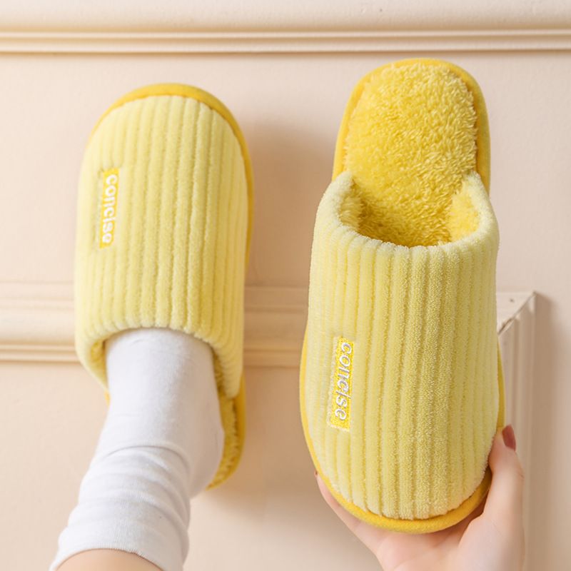 Plush Fleece-Lined Slippers For Women & Men, Non-Slip PVC Sole, Cozy Indoor/Outdoor House Shoes With Striped & Hexagon Stitching Designs_voghion.com