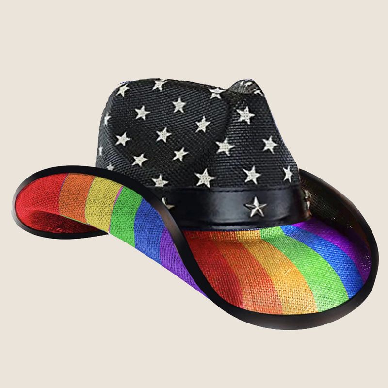 Trade Western Cowboy American June Star Rainbow Jazz Outdoor Straw Hat_voghion.com