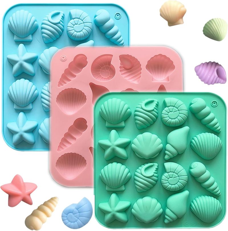 3-delige bakvorm in de vorm van een schelp in de vorm van een chocoladeschelp voor het maken van chocolade, cake, snoep en zeep, perfect voor doe-het-zelf decoratie- en cadeauprojecten (drie kleuren)_voghion.com