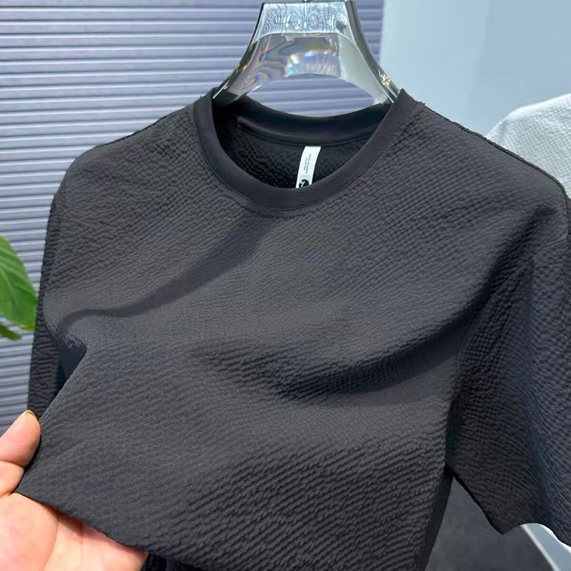 T-shirt tendance à manches courtes pour homme – Nouveau t-shirt rayé en lin mélangé, antibactérien et respirant, coupe oversize pour l'été, mode Instagram_voghion.com