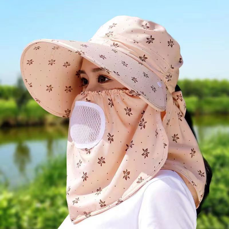 Ponytail sun protection hat for women, summer shade, tea-picking sun hat, big brim, riding, covering face, neck, protection from UV rays_voghion.com