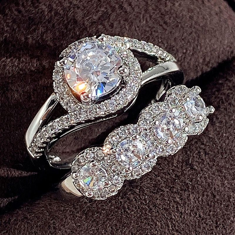 Anello combinato da donna per banchetto di fidanzamento semplice di Cao Shi con forma geometrica e anello con diamanti pieni_voghion.com