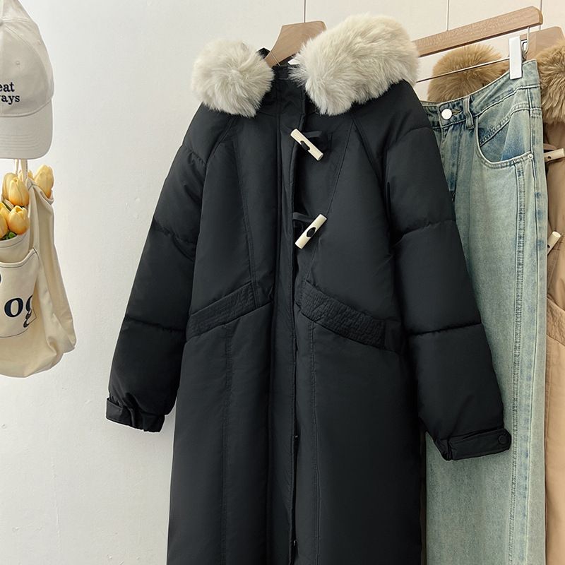 Damenbekleidung Baumwolljacke Damen lockerer neuer Hornknopf mittellang und lang knielang Baumwolljacke verdickter Mantel_voghion.com