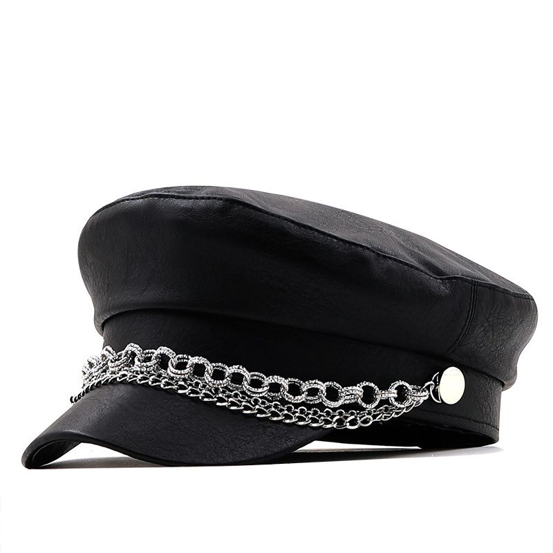 Unisex Simple silver chain beret women's fall/winter cap octagon vintage painter's hat_voghion.com
