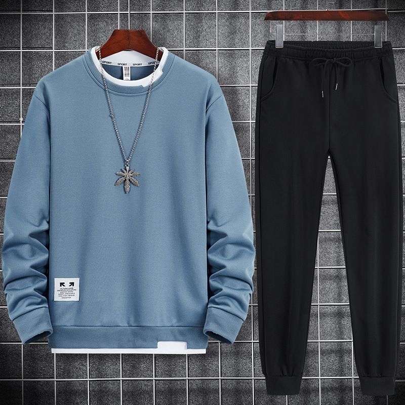 Women's Active Sets Thin Sports Casual Suit Men's Autumn And Winter Men's Youth Running Simple Imitation Cotton Round Neck Sweatshirt Two Piece_voghion.com