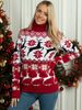 Women's couple Christmas sweater crew-neck moose jacquard turtleneck long-sleeved sweater_voghion.com