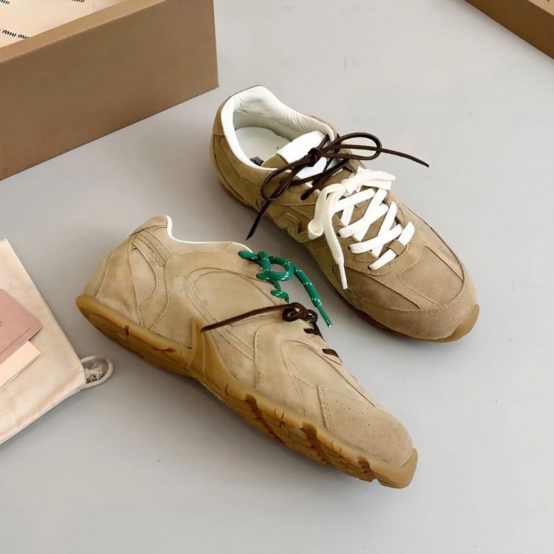 Rubbing And Aging Casual Sports All Leather Double Tone Shoelaces, MIU Home Forrest Gump German Training , Women's_voghion.com
