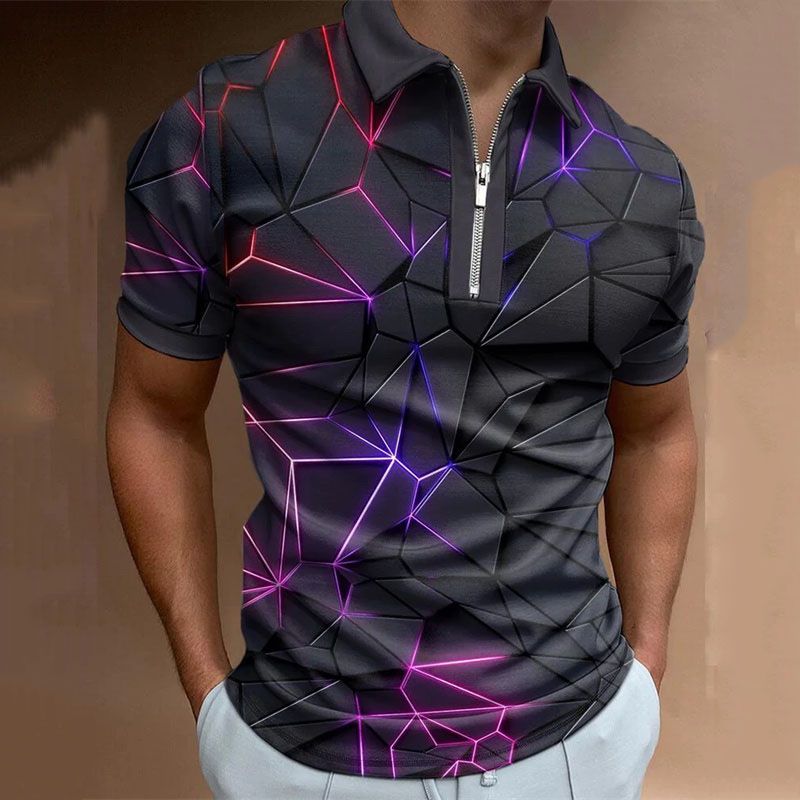 Modisches Herren-Poloshirt mit Revers und Knopfleiste, lässiges 3D-Druck-Kurzarm-Poloshirt, hochwertige Herrenbekleidung_voghion.com