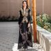 Black & Gold Embroidered Two-Piece Abaya Set With Belt - Elegant Lace Islamic Robe_voghion.com