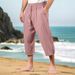Pantaloni da uomo in cotone e lino, estivi, casual, da spiaggia, con coulisse in vita, elastici, comodi e traspiranti, a gamba dritta_voghion.com