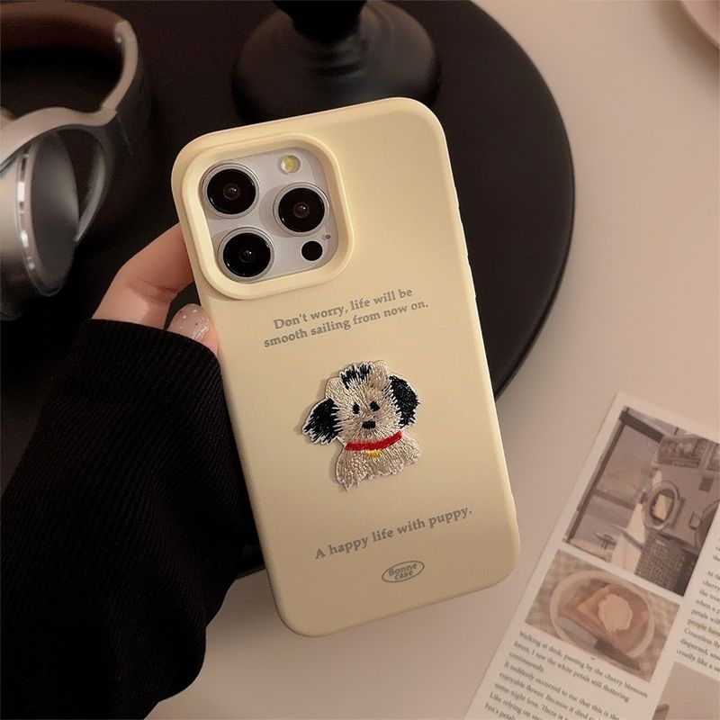 Unbeatable Quality Embroider Puppy Iphone16 Mobile Phone Shell For IPhone 15 Applicable 13 Soft Case 12 Silicone 14 Stereo 15pro Max_voghion.com