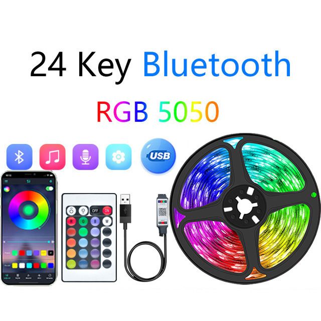 Striscia LED RGB 5050 con telecomando IR Bluetooth a 44 tasti, retroilluminazione TV impermeabile per intrattenimento domestico e illuminazione d'atmosfera_voghion.com