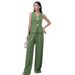 Lässiges Damen-Set mit Knopfweste und langer Hose, zweiteilig – bequeme Polyester- und Spandex-Mischung, stilvolles, einfarbiges, passendes Outfit (M, L, XL)_voghion.com