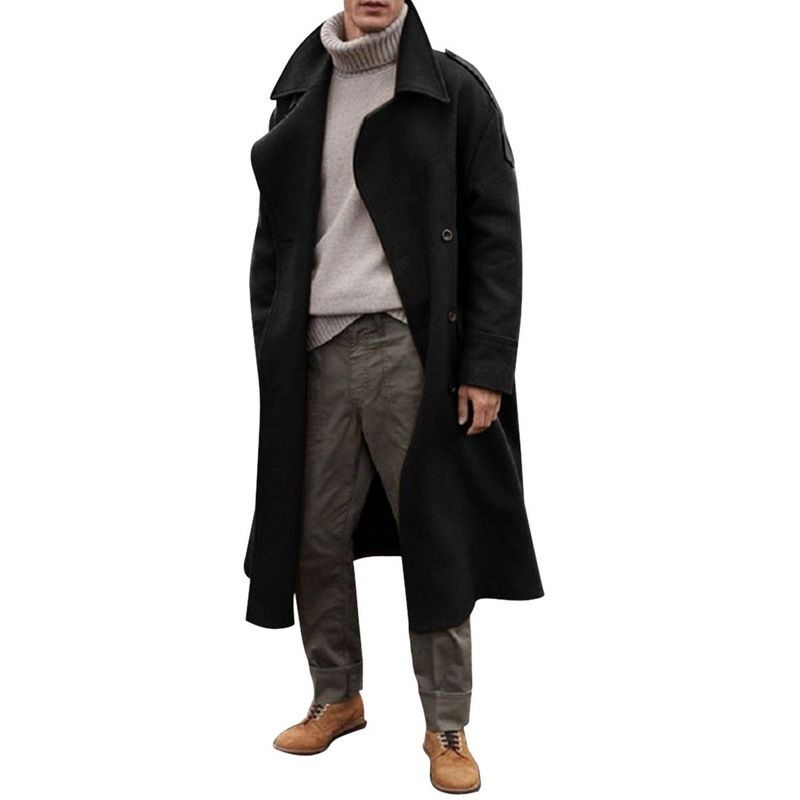 Manteau long en laine pour hommes, manteau extra long au-dessus du genou_voghion.com