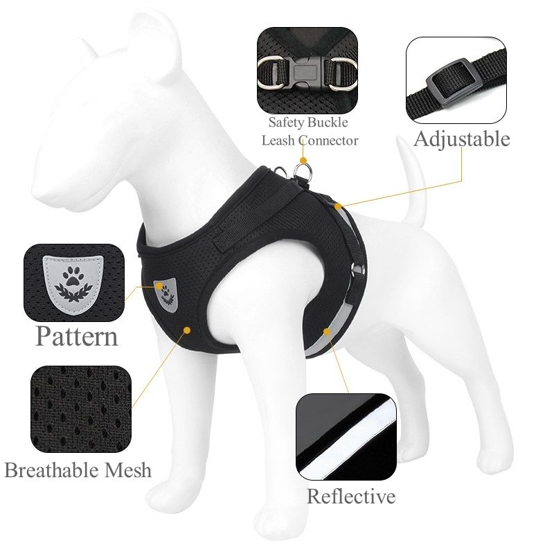 Vest, Leash And Harness Set, Adjustable Mesh Harness, Cat, Leash, Harnesses For Puppies, Bulldog, Corgi, Dog By PawParty Store_voghion.com