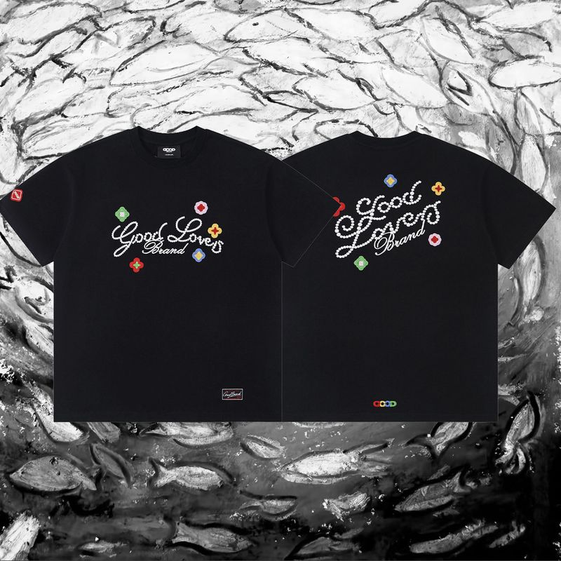 High Version GOODBRAND GOODLOVES Trendy Brand 3D Embroidery Slogan National Trend Unisex Short Sleeve T-Shirt_voghion.com