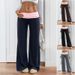Women's Low-Rise Wide-Leg Pants With Color Block Design - Casual Polyester Trousers For Everyday Wear_voghion.com