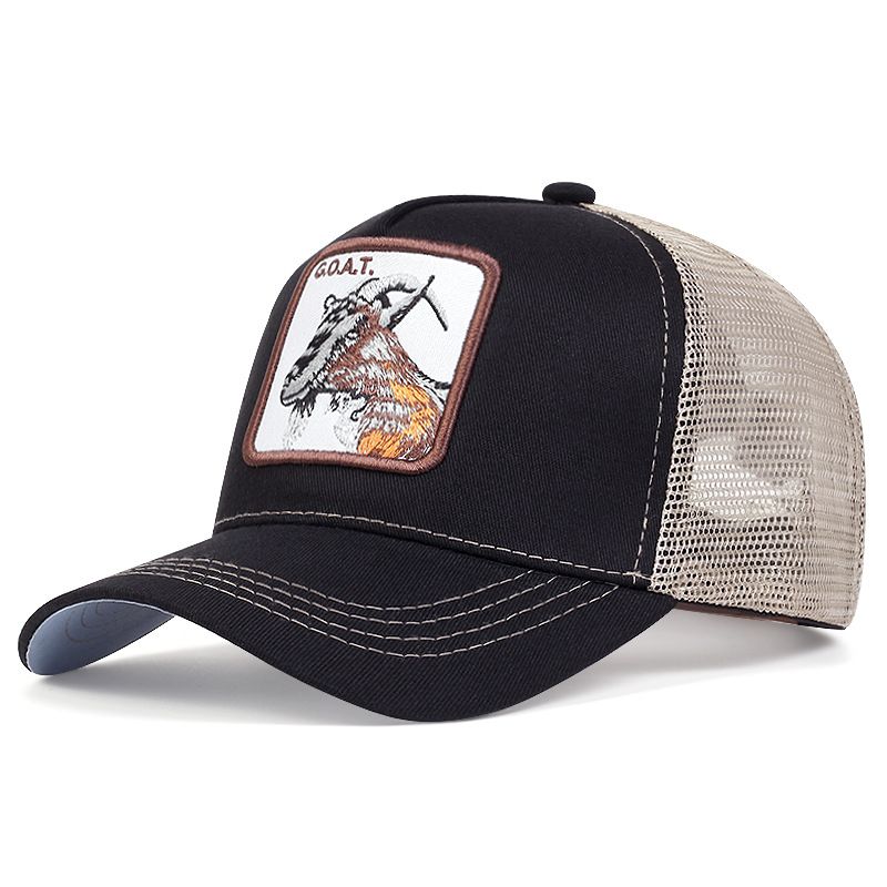 Animal Baseball Cap Cartoon Sun Protection Mesh Embroidery Truck Driver Black Panther Rooster Wolf Hat_voghion.com