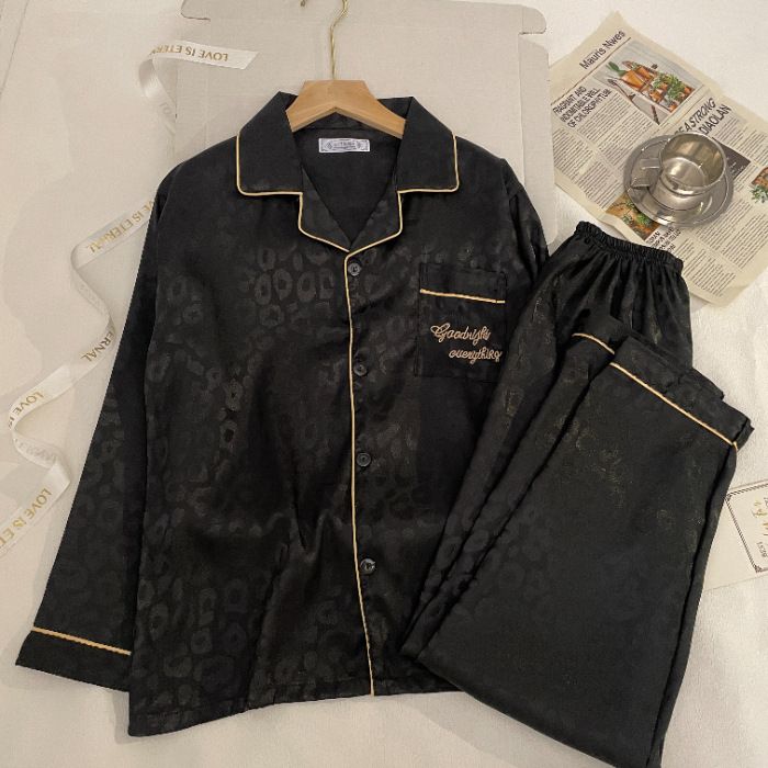 Unterwäsche & Nachtwäsche Langärmlige Hosen Jacquard-Pyjama-Set Langarm & Hose Luxuriöse Homewear mit Jacquard-Design für Frühling & Herbst_voghion.com