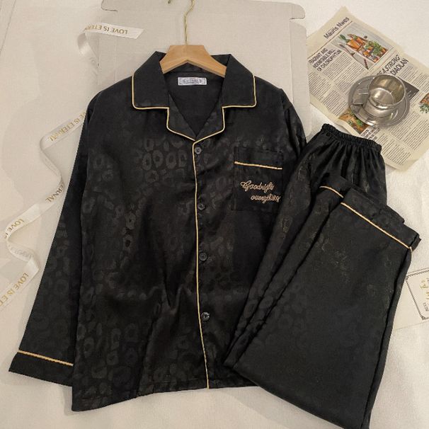 Unterwäsche & Nachtwäsche Langärmlige Hosen Jacquard-Pyjama-Set Langarm & Hose Luxuriöse Homewear mit Jacquard-Design für Frühling & Herbst_voghion.com