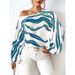 Damenbekleidung One-Shoulder Sexy Off Shoulder Modischer Streifendruck Lose Casual Langarm Shirt Top_voghion.com