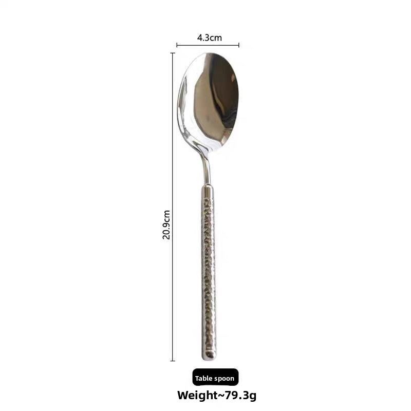 304 Stainless Steel Thickened Soup Set Hand-Pressing Household Head Western Round Drill Solid Knife Fork Spoon_voghion.com