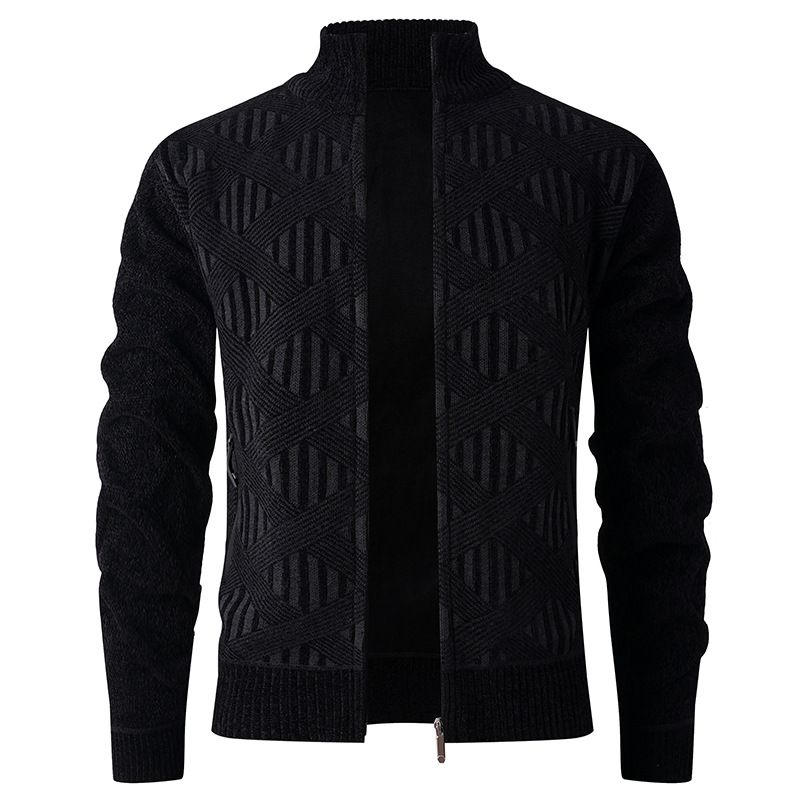 Cardigan pour homme, pull à col montant, en velours, doublé polaire, en tricot sherpa, chaud, pour l'hiver, décontracté, pour l'extérieur_voghion.com