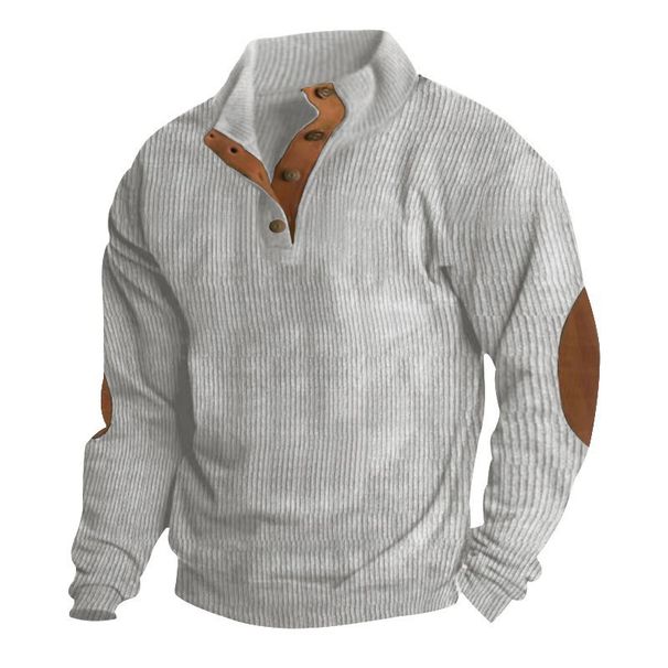 Abbigliamento da uomo Felpa casual a maniche lunghe con collo alto in velluto a coste da uomo - Moda autunno inverno all'aperto (nero, grigio chiaro, beige, blu navy)_voghion.com