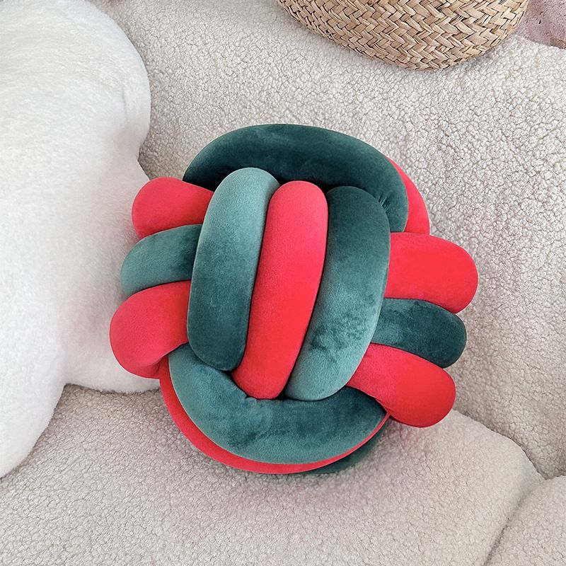 Wool Ball Pillow Three Strand Rope Knotted Ball Pillow Hand Woven Velvet Pillow Cushion Knot Bay Window Cushion_voghion.com