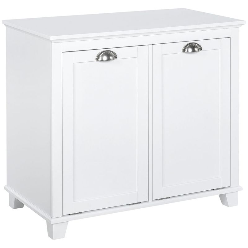 HOMCOM Laundry Organizer Freestanding Bathroom Cabinet 2 Tilt Out Hamper White_voghion.com