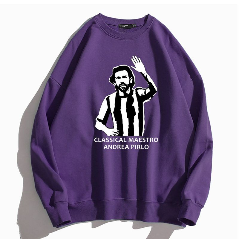Felpa con cappuccio a maniche lunghe con scollo rotondo e stampa monofacciale unisex Pirlo, vestibilità ampia autunnale e invernale_voghion.com