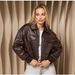 "Women's Faux Leather Bomber Jacket – Classic Brown Zippered Pilot Coat (XS-L)"_voghion.com