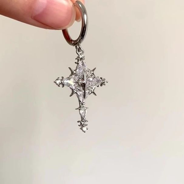 Orecchini a forma di croce di neve con zirconi per donne, stile dolce coreano, con personalità, a forma di stella a quattro punte, nuovi arrivi._voghion.com
