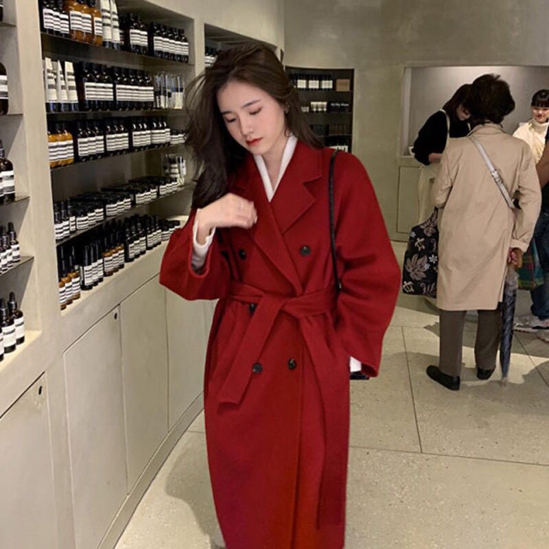 Xi Wu Women's Elegant Woolen Coat, Stylish and Warm Outerwear, Thickened Mid-length Jacket for Autumn and Winter, Hepburn Style_voghion.com