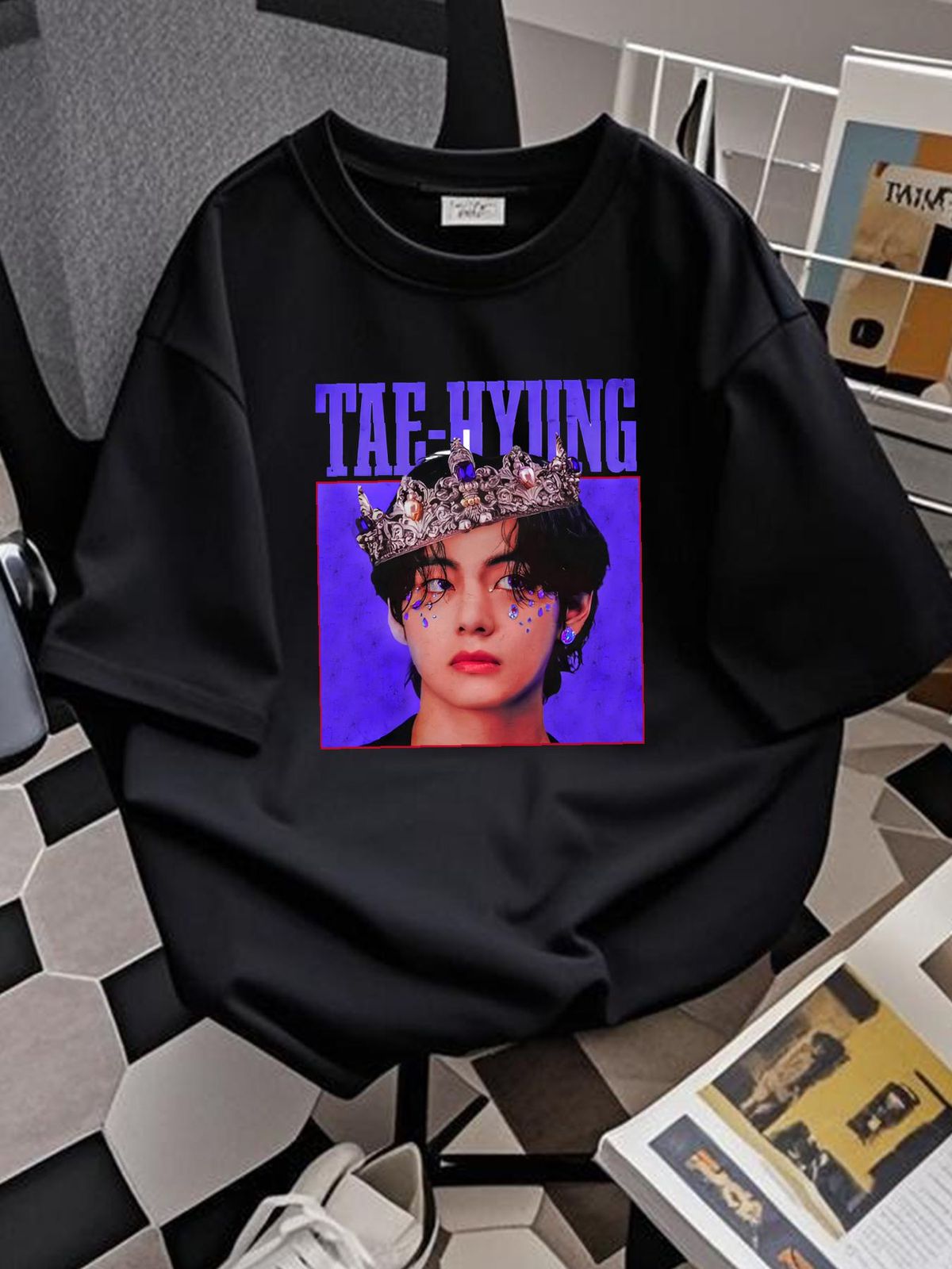 T-shirt vintage Taehyung Vante V Kpop style coréen rappeur doux polyvalent unisexe haut pour un usage quotidien mode élégant été respirant_voghion.com