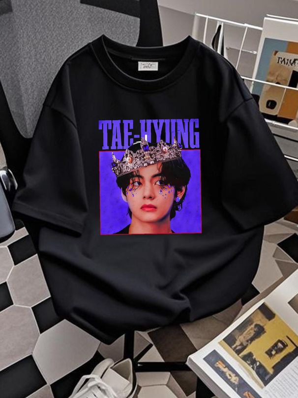 T-shirt vintage Taehyung Vante V Kpop style coréen rappeur doux polyvalent unisexe haut pour un usage quotidien mode élégant été respirant_voghion.com