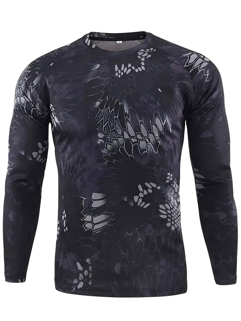 T-shirt de sport camouflage à manches longues et col rond pour homme, séchage rapide, vêtements de cyclisme d'été_voghion.com
