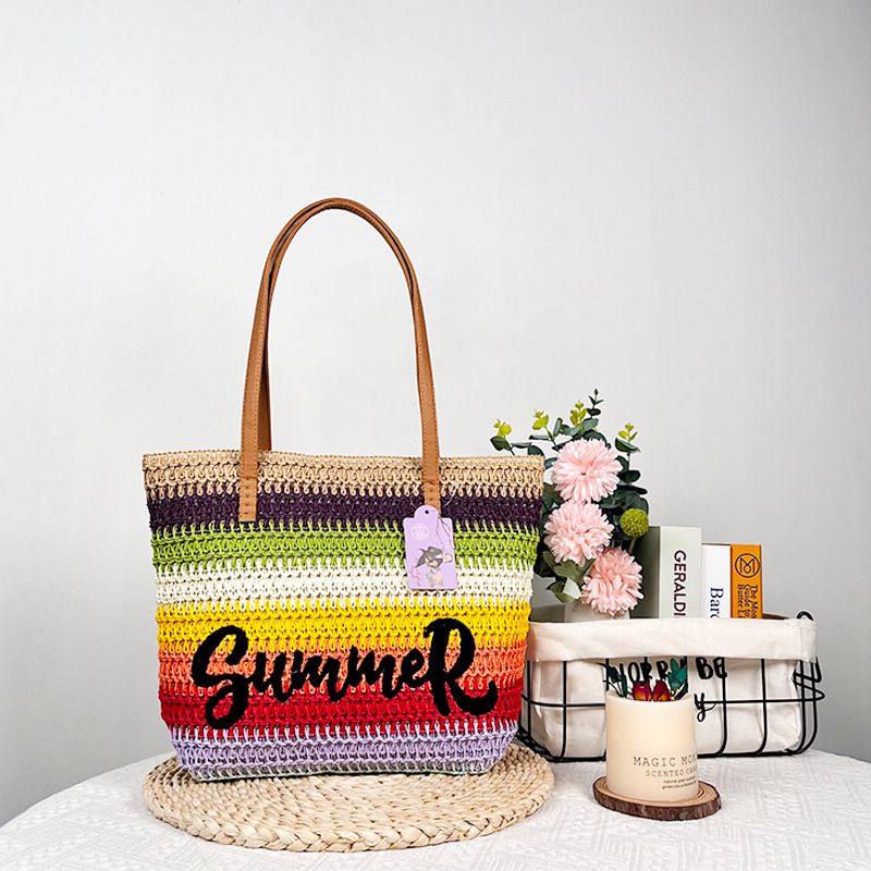 Damentaschen Sommer Heißer Verkauf Gewebte bestickte Strandtasche Einkaufstasche Große Kapazität Schulter Reisetasche Strohtasche Neue Produktempfehlung_voghion.com