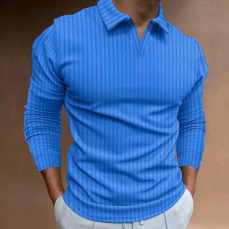 2025d 2024 Frühling und Herbst Neues gestreiftes Langarm-Poloshirt für Herren mit V-Ausschnitt_voghion.com