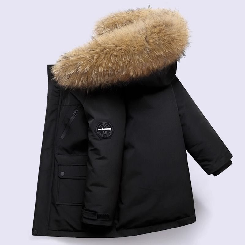 Doudoune d'hiver en coton pour garçon – Manteau à col en fourrure épaisse (120-170 cm) – Noir/Rouge/Bleu_voghion.com