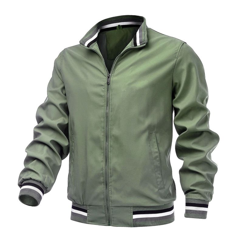 New casual jacket, solid color stand up collar zippered shirt, fashionable spring and autumn sports men's jacket top_voghion.com