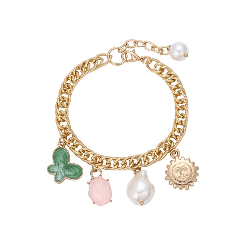 Braccialetto creativo con perle a farfalla, stile Ins, per donna, semplice, con catena in metallo spesso, accessori per gioielli_voghion.com