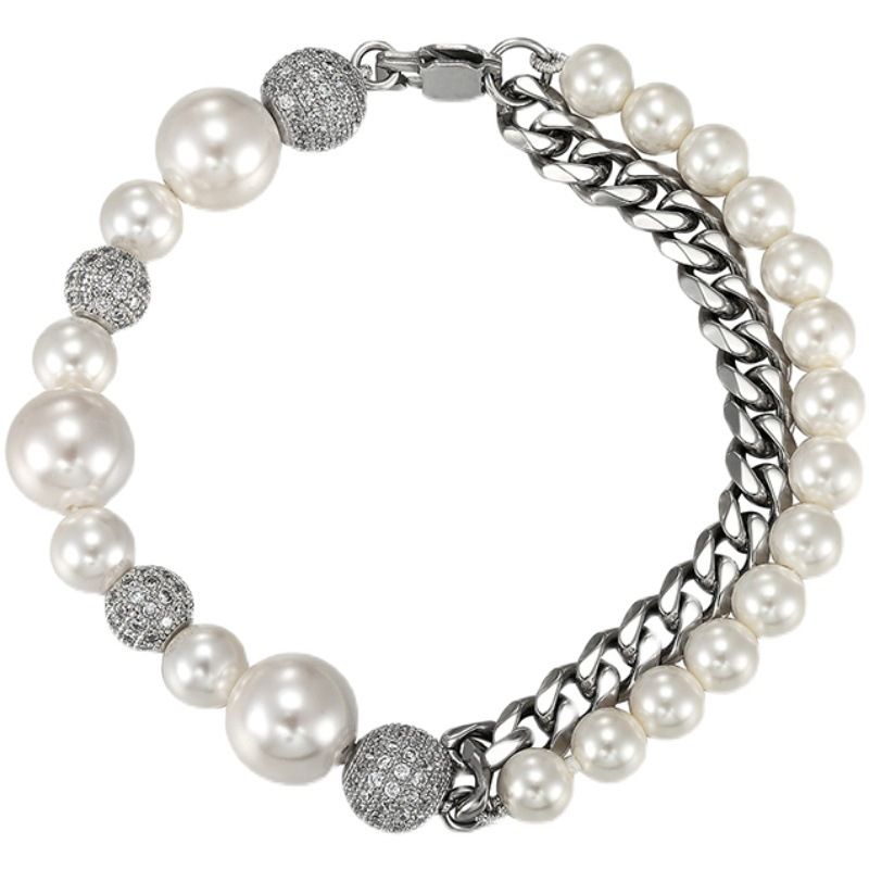 Bracciale con perle intrecciate, unisex, hip-hop, trendy, design multistrato, unico, catena cubana di nicchia_voghion.com