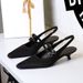 5126 Korean Style Pointed Toe One-Strap Backle Comfortable Low Single Shallow Mouth Wine Gla Heel Satin Women'_voghion.com