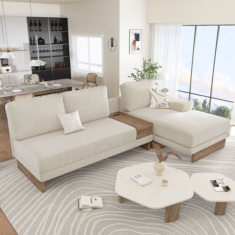 114" L-shaped Sofa Sectional Sofa With Two USB Ports And Two Power Sockets, A Storage Drawer And A Reversible Chaise Lounge For Living Room_voghion.com