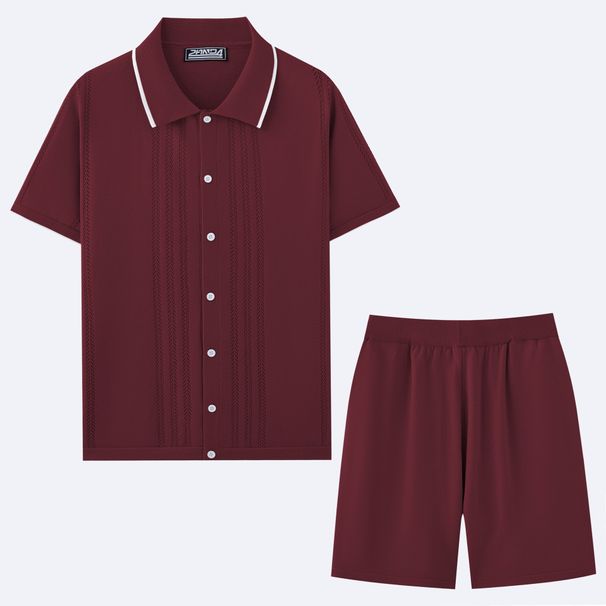 Ανδρικά ρούχα casual πουλόβερ κοστούμι δύο τεμαχίων Cool μεταξωτό πλεκτό μπλουζάκι πόλο_voghion.com