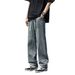 Jeans retrò per uomo, versatili pantaloni casual a gamba larga americani estivi con elastico in vita e coulisse e pantaloni larghi a gamba dritta_voghion.com
