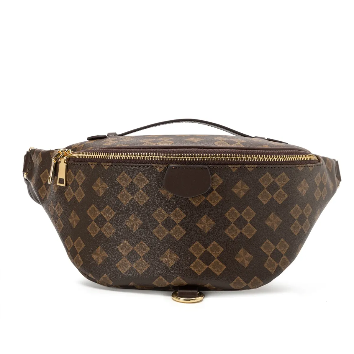 Borsa firmata con spedizione gratuita, marsupio con motivo monogramma, manico superiore con cerniera e dettagli in metallo_voghion.com